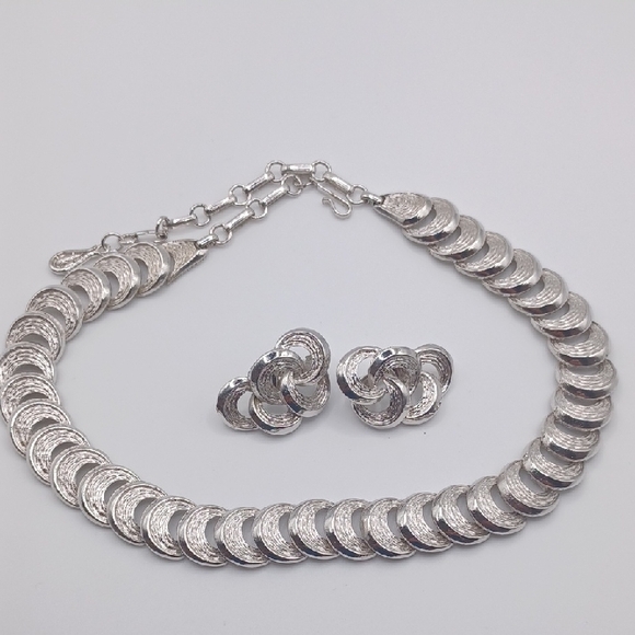 Coro Silver Tone Half Moon Necklace and Earring Set